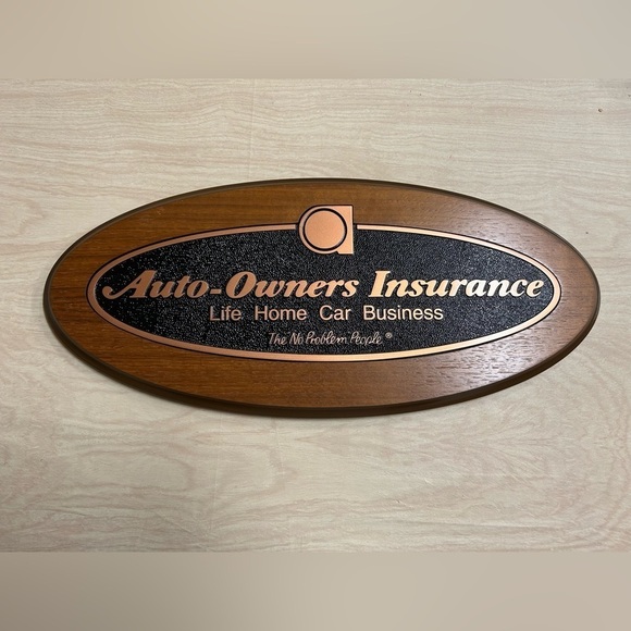 Auto Owners Insurance Advertising Wood Oval Sign - Picture 1 of 4